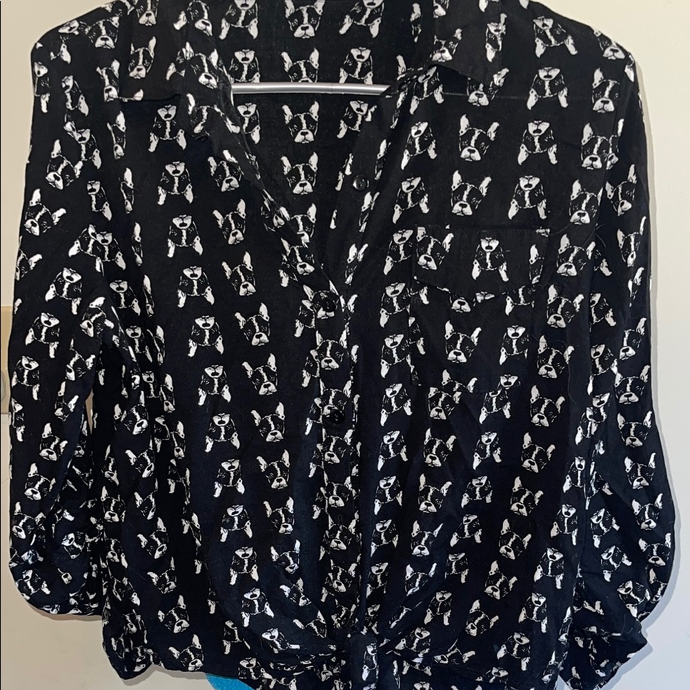 Love Notes Black and White Dog Print Blouse